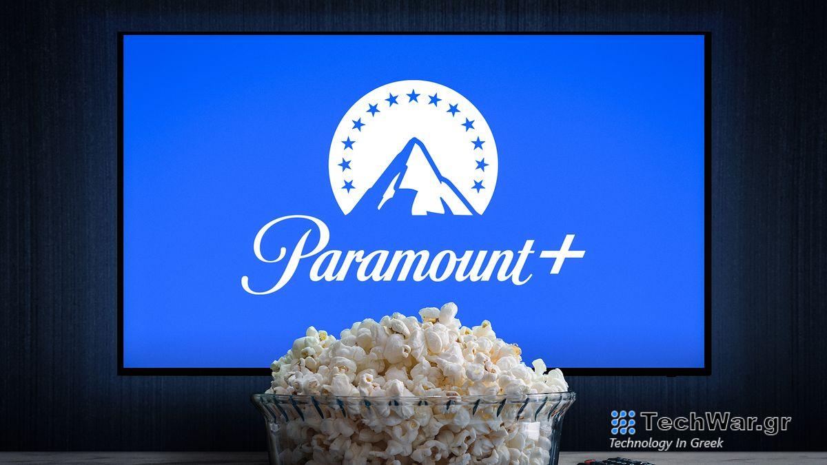 Paramount Plus on a TV screen with a bowl of popcorn