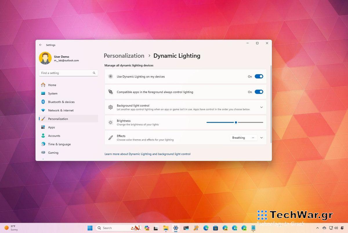 Dynamic Lighting settings