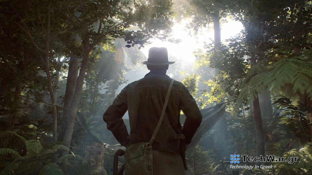 A screenshot of Indiana Jones from the Indiana Jones and the Great Circle reveal trailer.