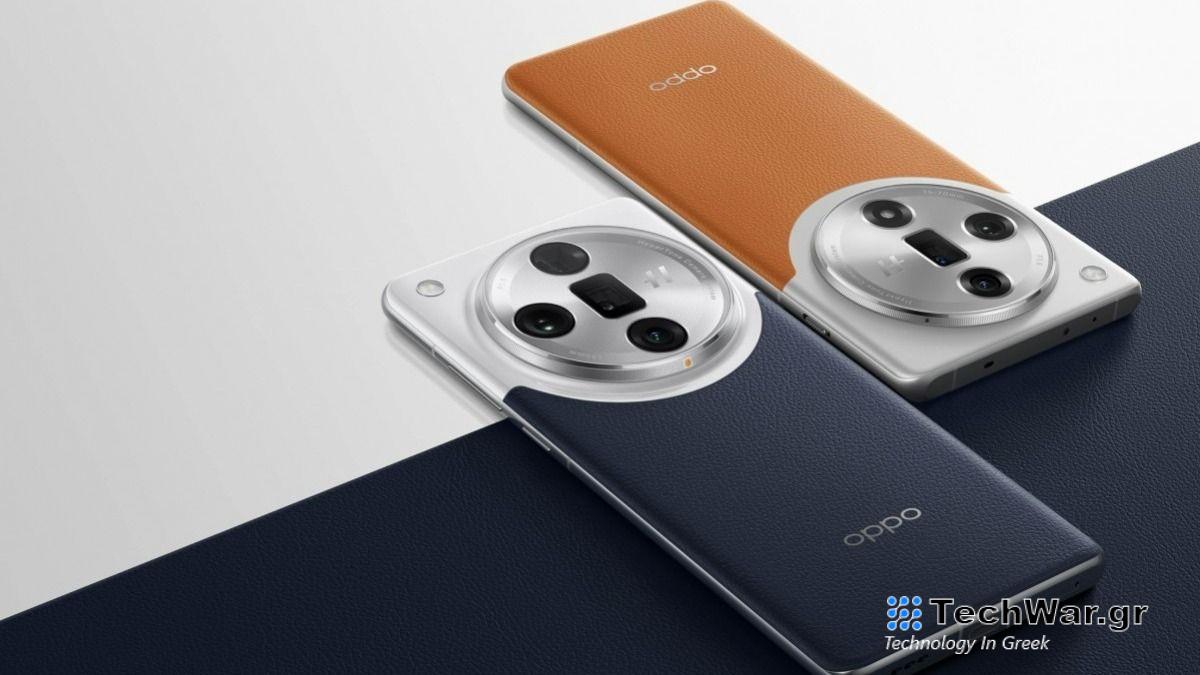 The Oppo Find X7 Ultra on a two tone background