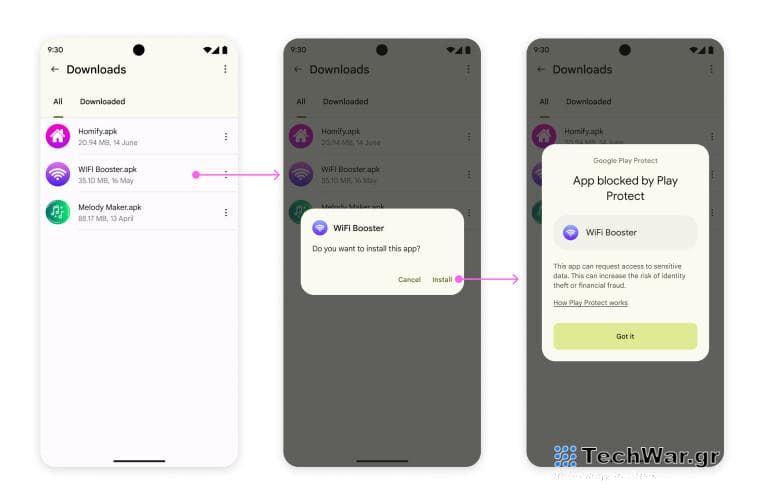 Google showing a message informing of an unsafe app