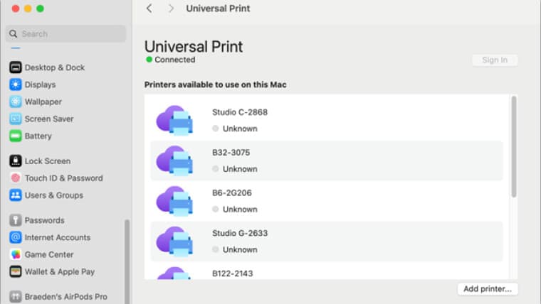 universal print for macos