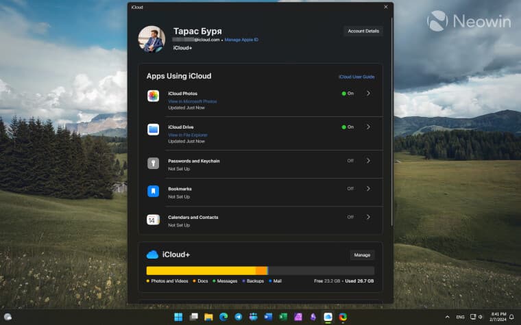 Η εφαρμογή iCloud για Windows