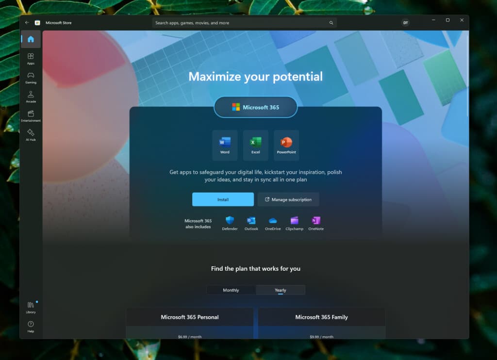 Example of improved Microsoft 365 page in the Microsoft Store.