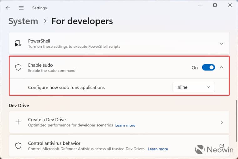 Ρυθμίσεις Sudo στα Windows 11