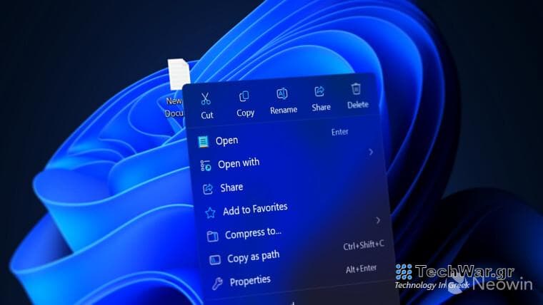 The redesigned context menus in Windows 11