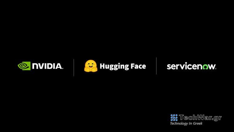 The NVIDIA Hugging Face and ServiceNow logos