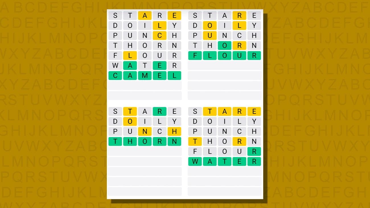 Quordle απαντήσεις για το παιχνίδι 740 σε κίτρινο φόντο