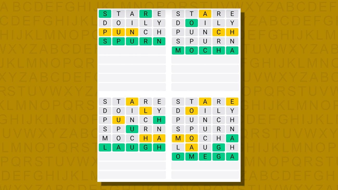 Quordle απαντήσεις για το παιχνίδι 747 σε κίτρινο φόντο