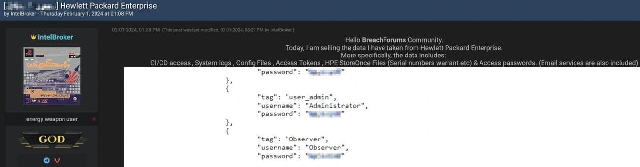 Η IntelBroker πουλά φερόμενα κλεμμένα διαπιστευτήρια HPE