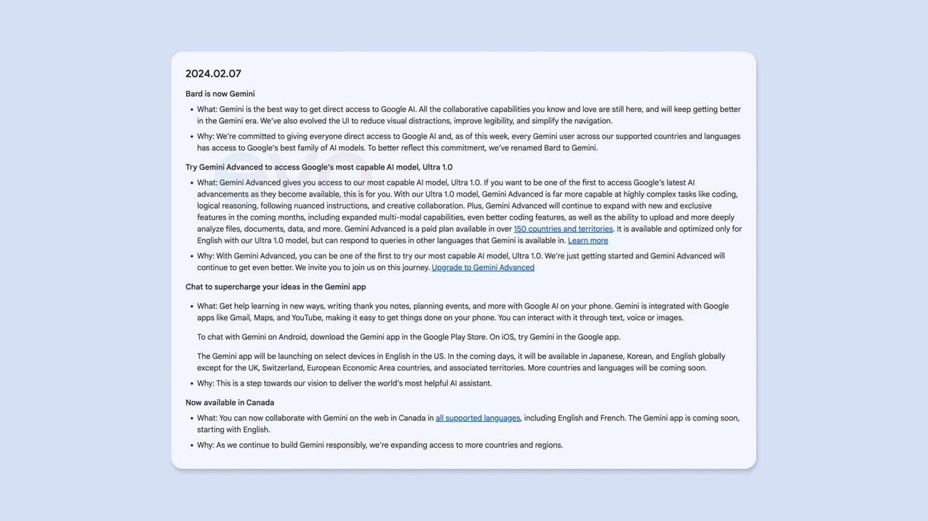 Καταγραφή αλλαγών Google Bard, 7 Φεβρουαρίου 2024, Dylan Roussel