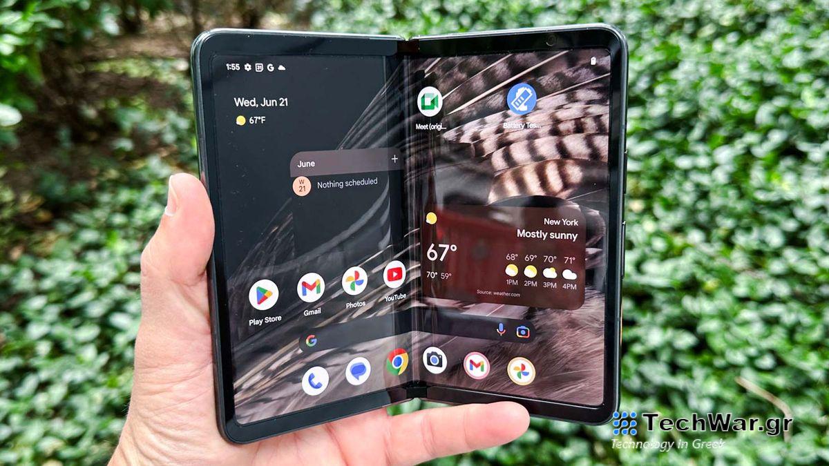 Google Pixel Fold shown in hand