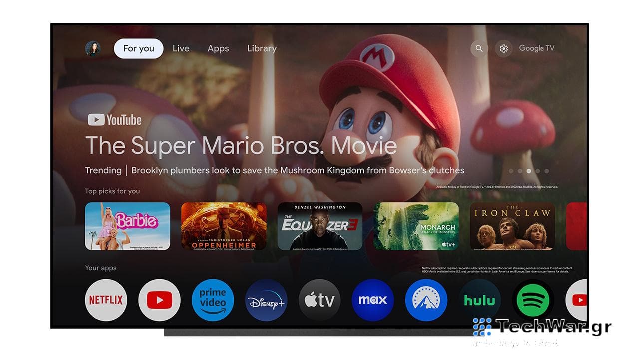 Google TV home screen