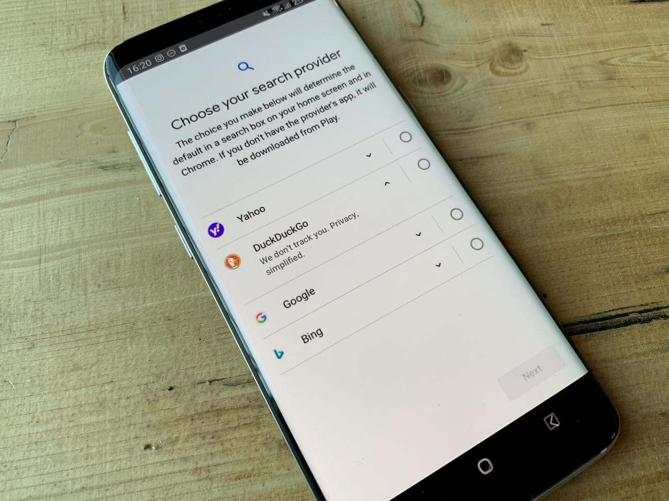 Οθόνη επιλογής αναζήτησης Google