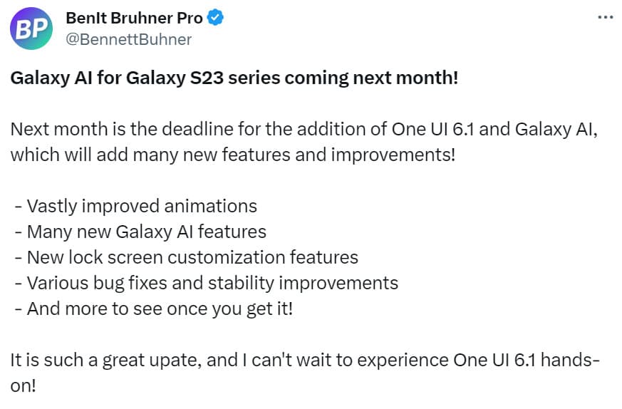 One UI 6.1 στο Galaxy S23 Benit Bruhner Pro
