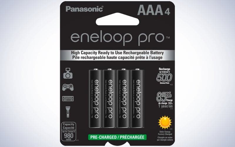 Panasonic Eneloop Pro AA batteries on a plain white background.
