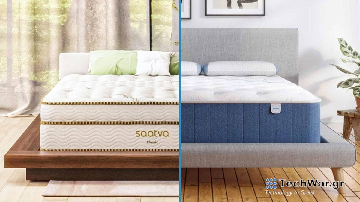 Saatva vs Bear mattress image shows the Saatva Classic on the left and the Bear Elite Hybrid mattress on the right