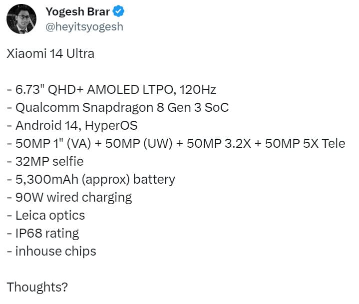 Προδιαγραφές Xiaomi 14 Ultra Yogesh Brar