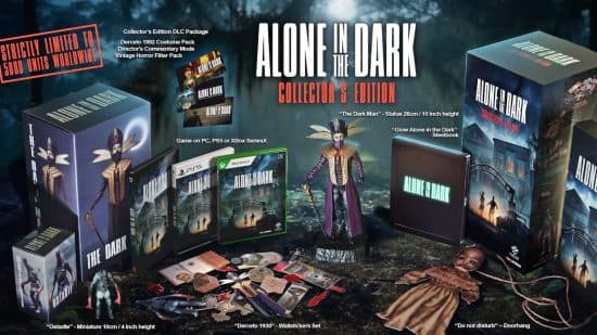 Alone in the Dark ημερομηνία κυκλοφορίας: Η συλλεκτική έκδοση περιορισμένου χρόνου, συμπεριλαμβανομένου του αγάλματος, της μινιατούρας και διαφόρων άλλων φυσικών εμπορευμάτων που προσφέρει.