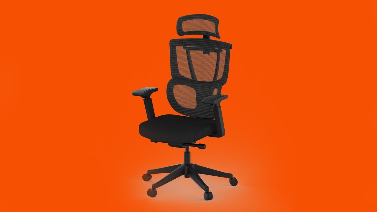 The FlexiSpot C7 Ergonomic office chair on an orange background