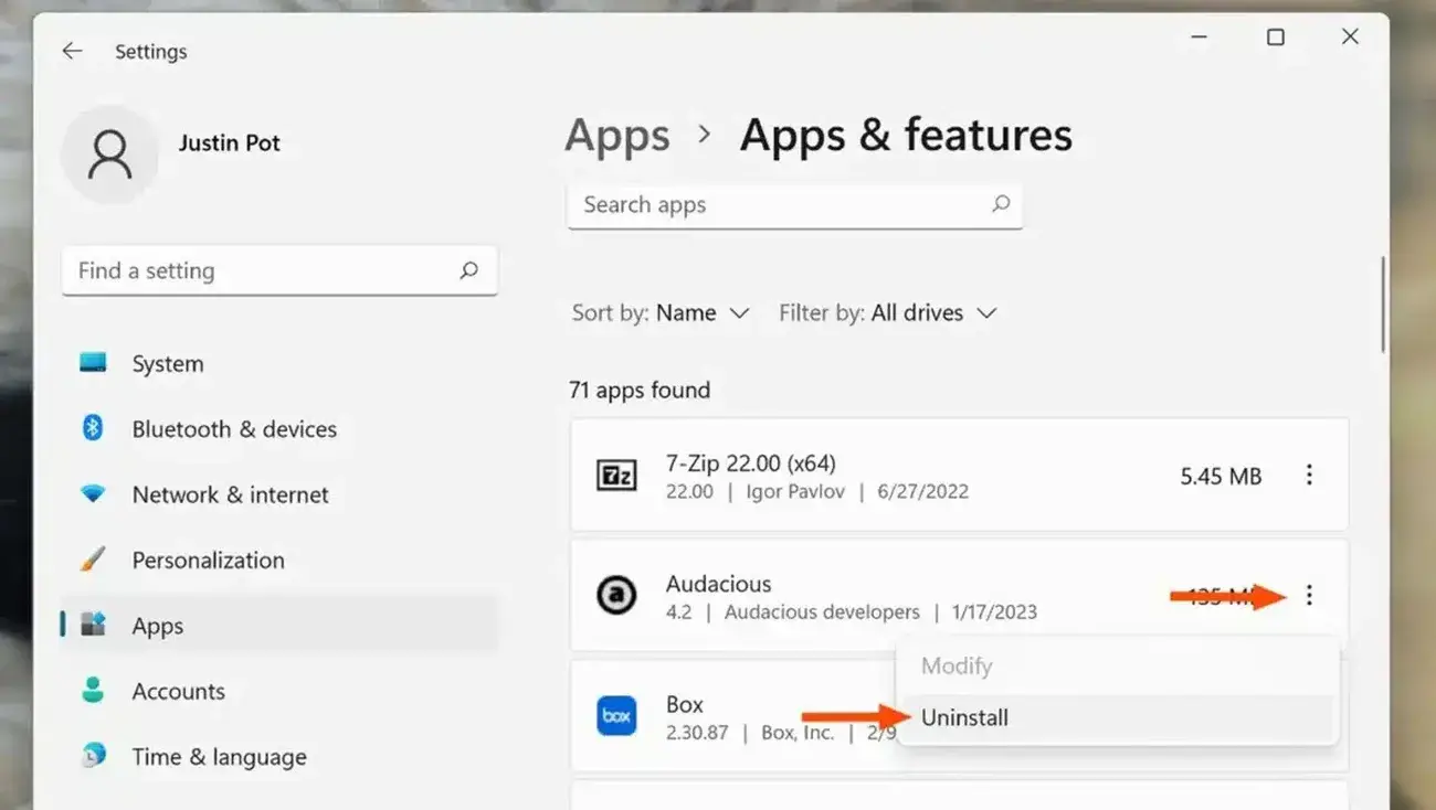 απεγκατάσταση εφαρμογών windows 11