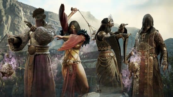 τέσσερις δράκοι δόγμα 2 απατεώνες που φορούν διαφορετικά σετ πανοπλιών