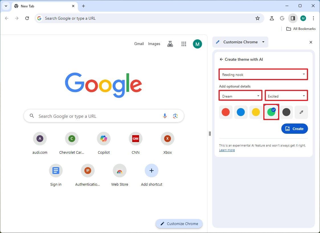 Το Chrome δημιουργεί ρυθμίσεις θέματος