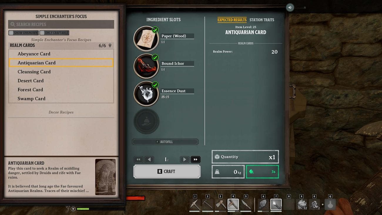 Nightingale: Κατασκευάστε το Antiquarian Cad στο Focus ενός Simple Enchanter's.