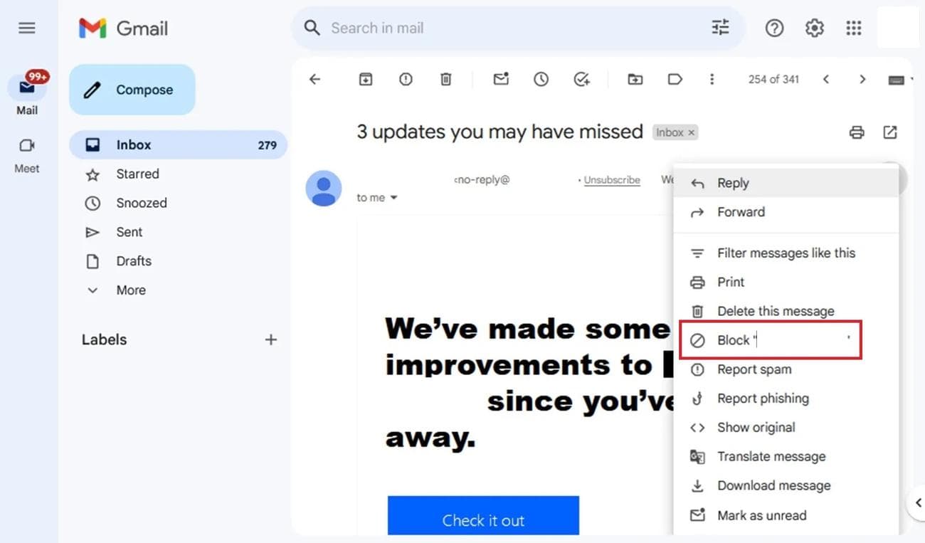 gmail αποκλεισμός email υπολογισμός