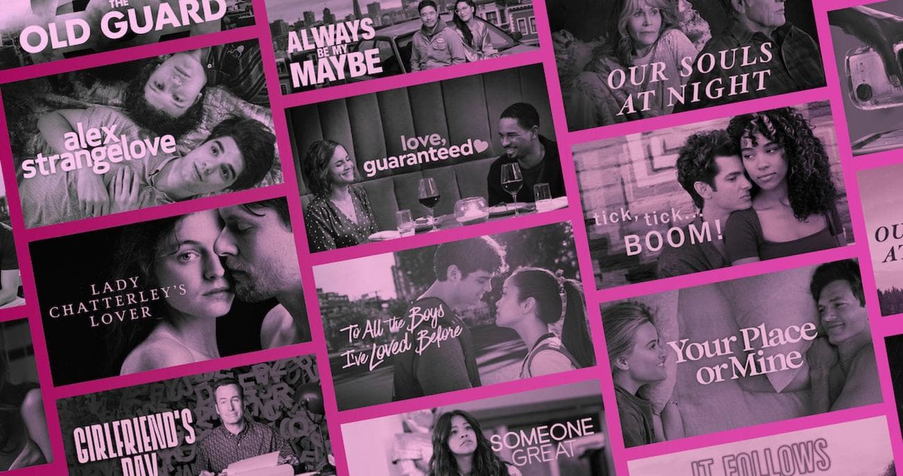 Μια σύνθεση από μικρογραφίες ταινιών σε μια ροζ οθόνη