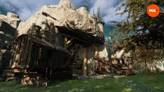 Προεπισκόπηση Nightingale: εξωτερικό ορυχείο με παλιά μηχανήματα να σκουριάζουν.