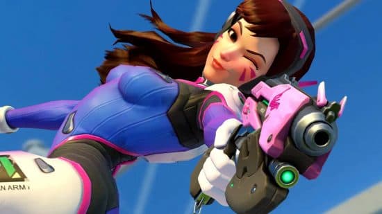 Overwatch 2 tier list: D.Va taking aim with her pistol.