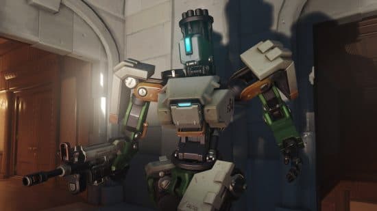 Overwatch 2 characters: an angular robot with a gun for an arm.