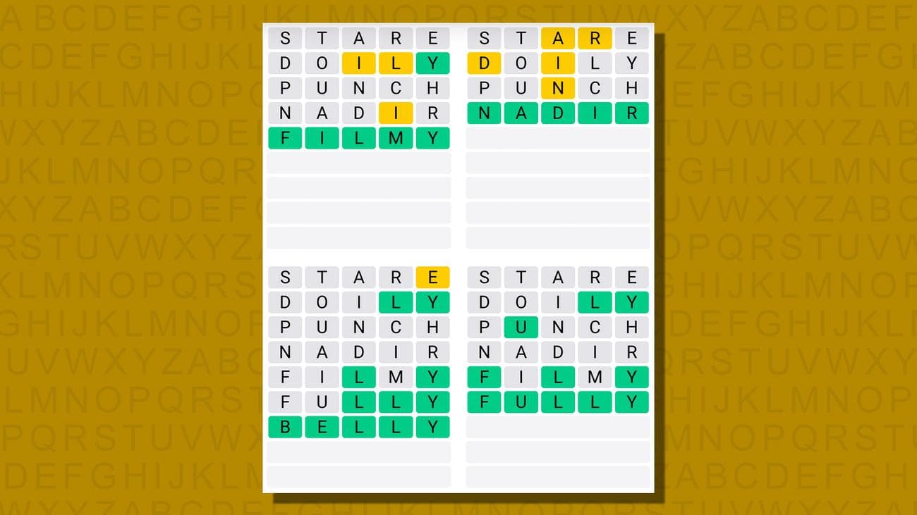 Quordle απαντήσεις για το παιχνίδι 756 σε κίτρινο φόντο