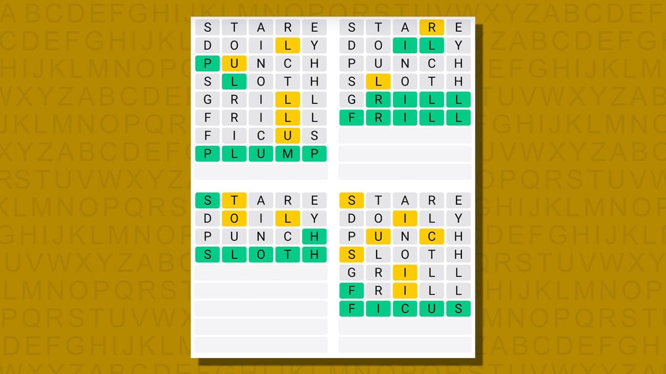 Quordle απαντήσεις για το παιχνίδι 765 σε κίτρινο φόντο