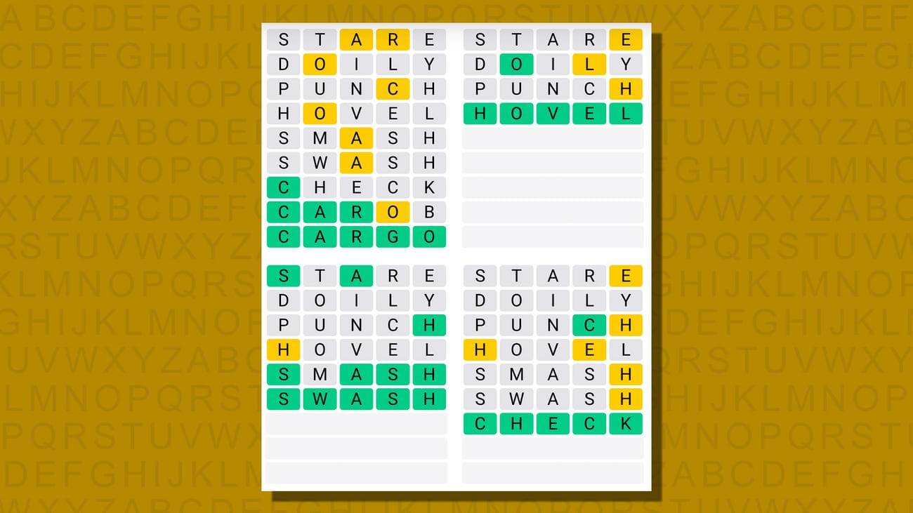 Quordle απαντήσεις για το παιχνίδι 738 σε κίτρινο φόντο