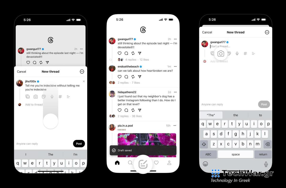 Οι πιο πρόσφατες πειραματικές λειτουργίες Threads σάς επιτρέπουν να αποθηκεύετε πρόχειρα και να τραβάτε φωτογραφίες εντός εφαρμογής