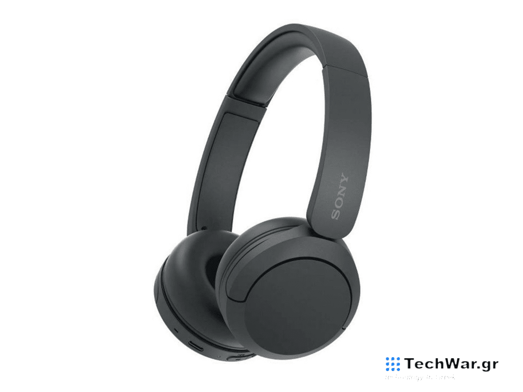 A pair of black Sony headphones on a plain background