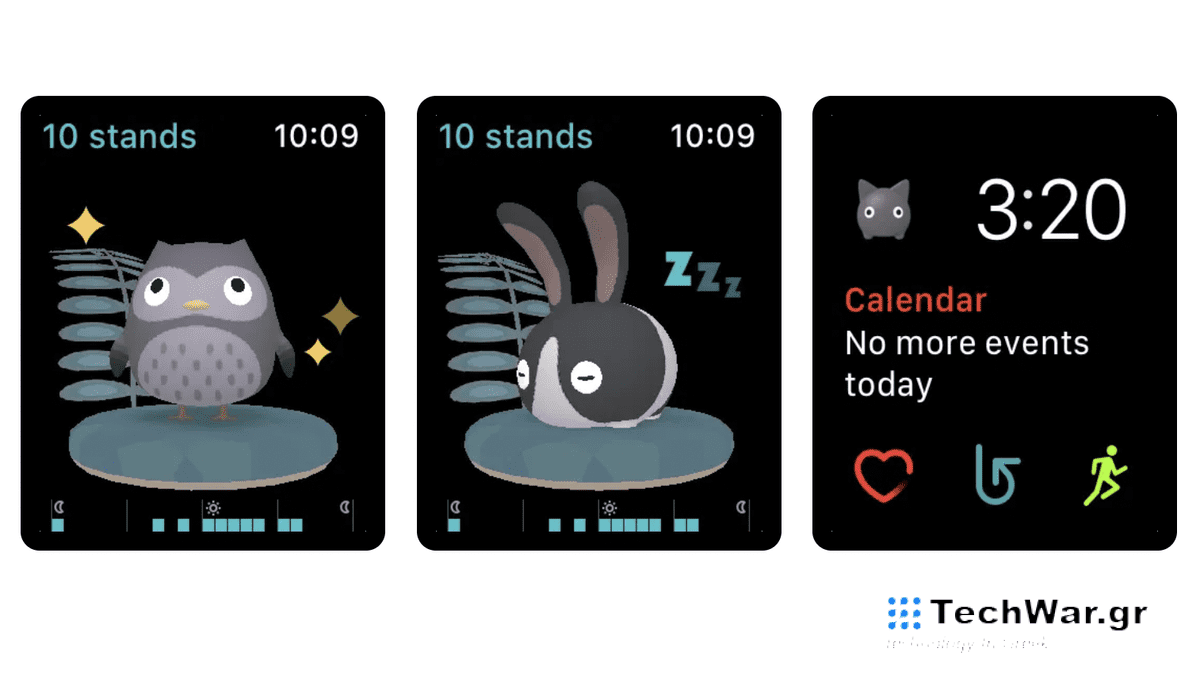Screenshots of the Standland app for the Apple Watch