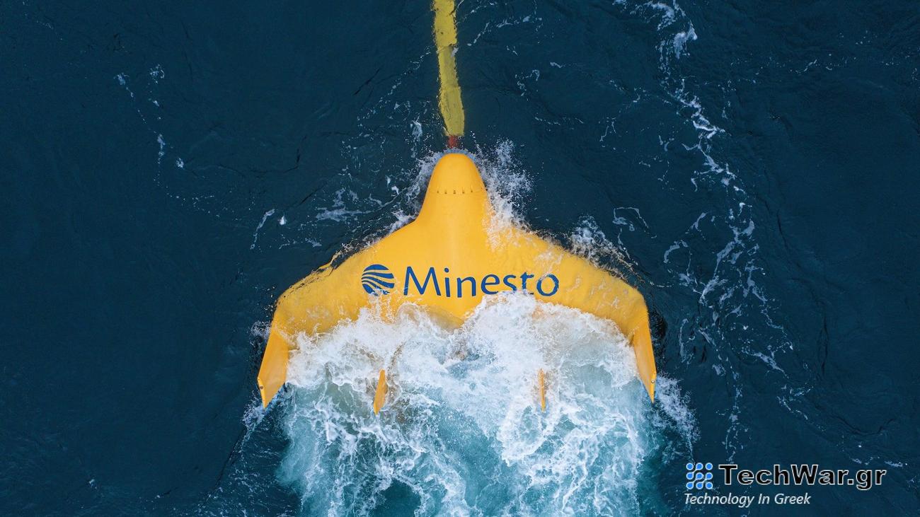 Minesto Dragon 4 undersea kite turbine traveling atop water
