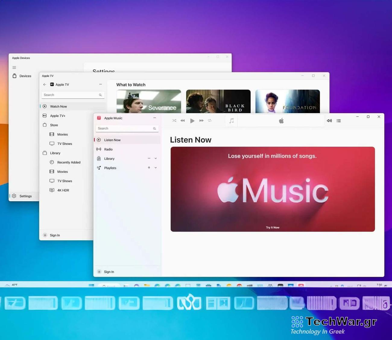 Η Apple παρουσιάζει τις εφαρμογές Music, TV και Devices για τα Windows