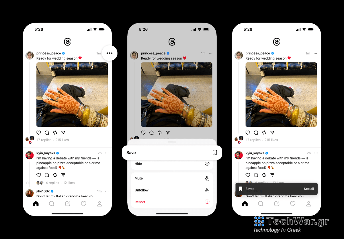 Η εφαρμογή Threads της Meta αποκτά μια λειτουργία σελιδοδείκτη για την αποθήκευση αναρτήσεων
