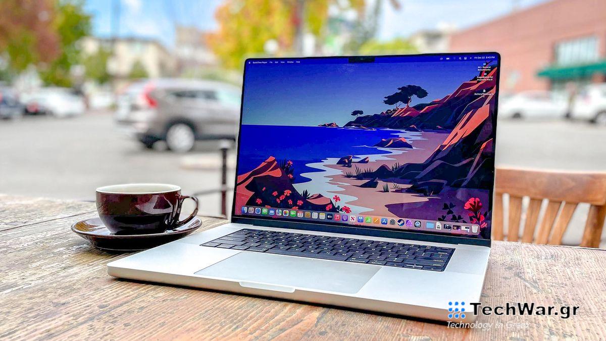 MacBook Pro 16-inch 2021 sitting on a patio table
