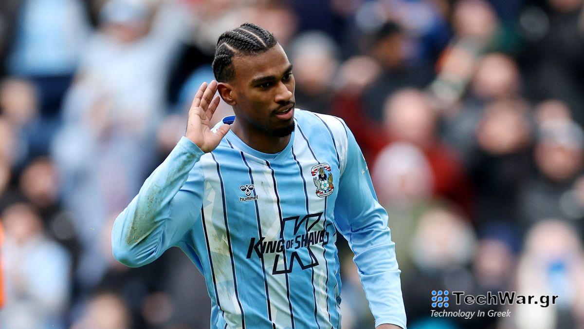  Haji Wright of Coventry City celebrates ahead of the Coventry vs Maidstone FA Cup clash 2024