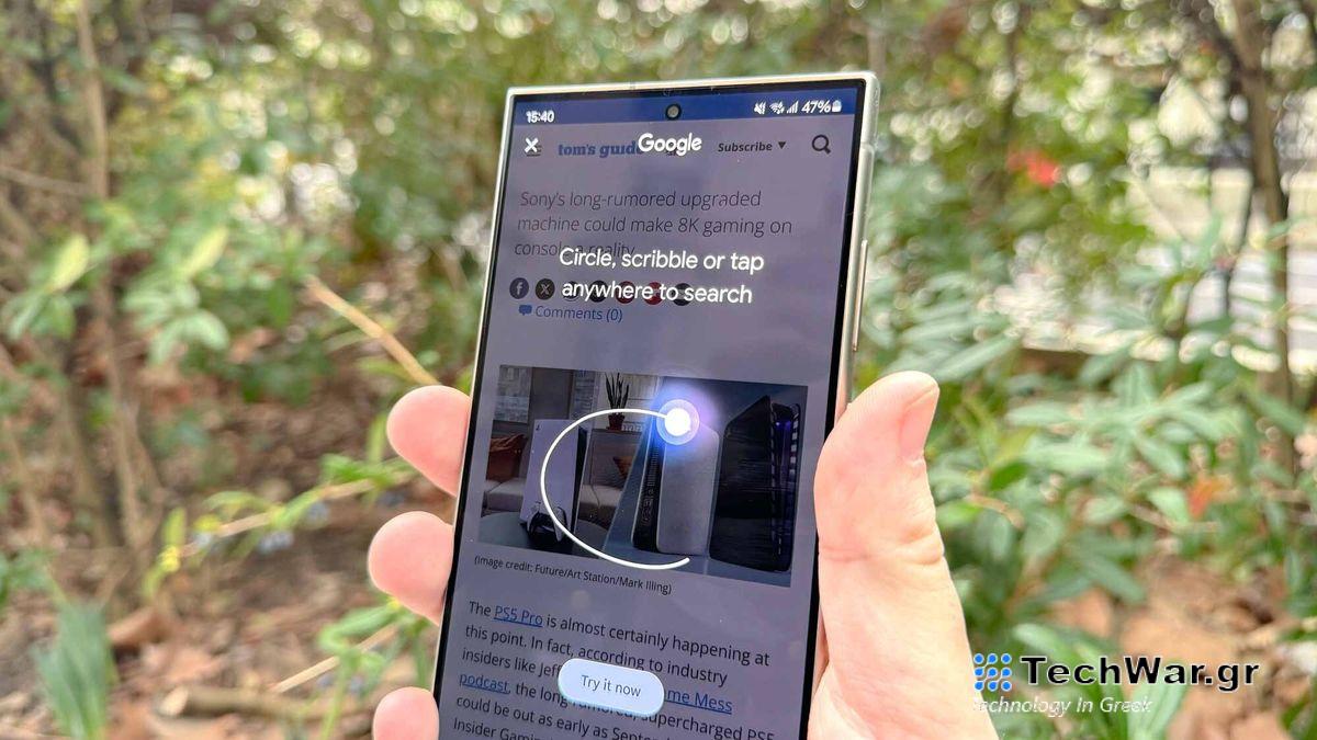 An image showing the Samsung Galaxy S24 with the Circle to Search feature being used on screen