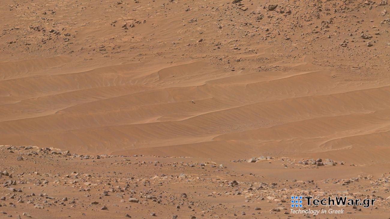 The Ingenuity helicopter sits on the surface of Mars on February 4, 2024.