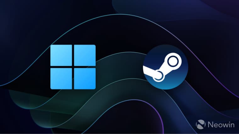 A Windows 11 logo next to a Steam logo