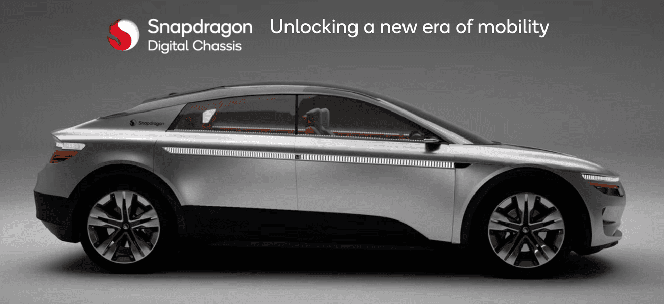 ένα render ενός έξυπνου αυτοκινήτου με το ψηφιακό πλαίσιο Snapdragon της Qualcomm