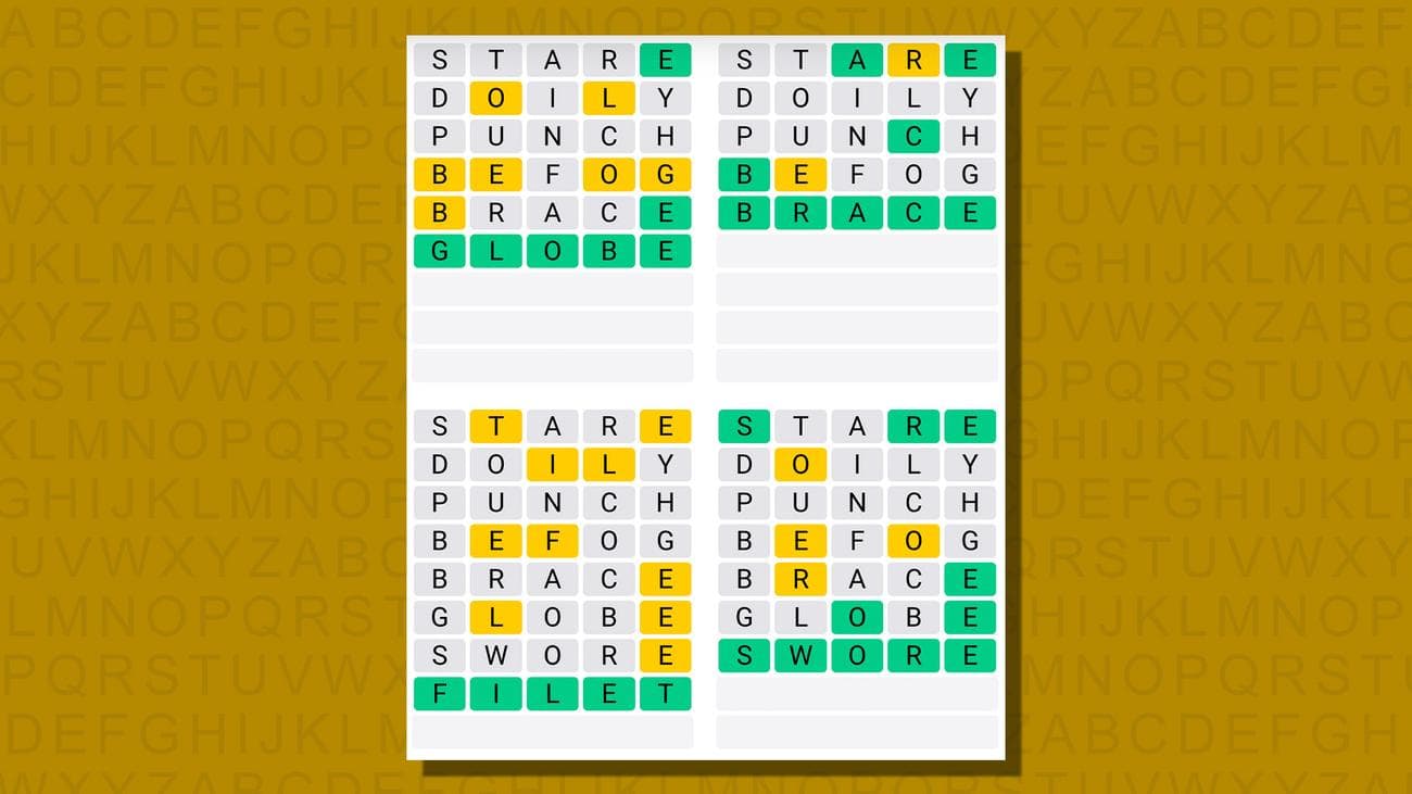 Quordle απαντήσεις για το παιχνίδι 768 σε κίτρινο φόντο