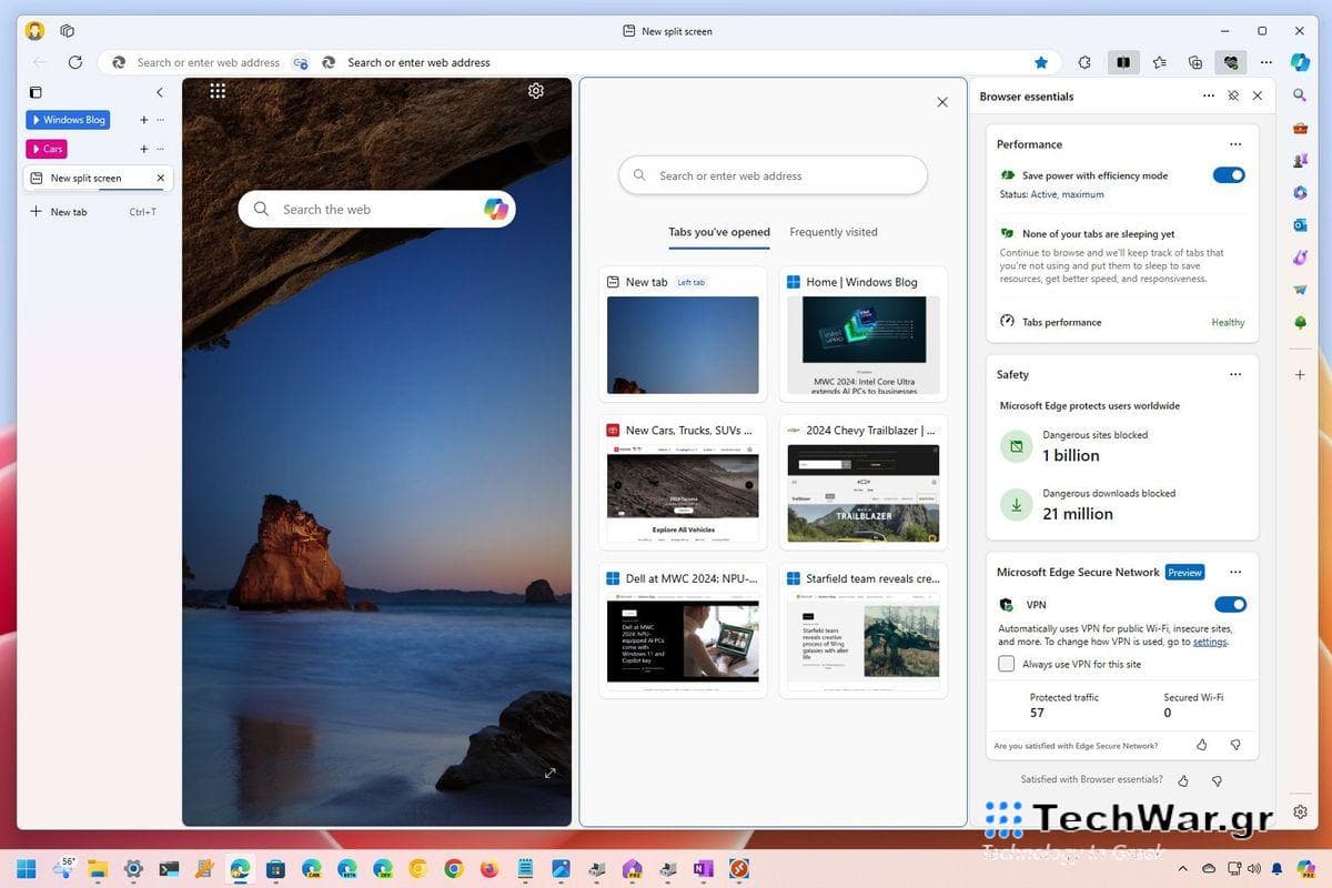 Microsoft Edge features turned on